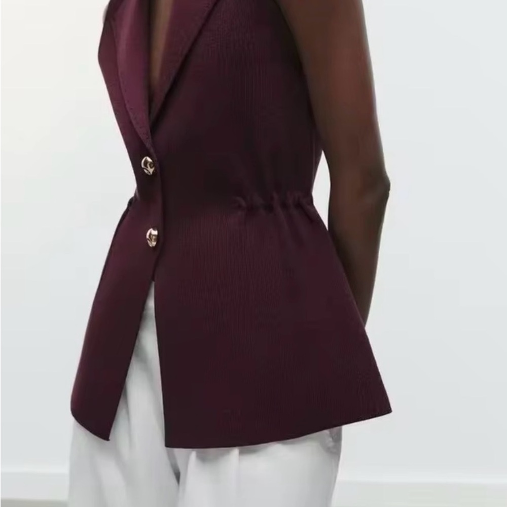 Zara Sleeveless Blazer Vest - Deep Plum